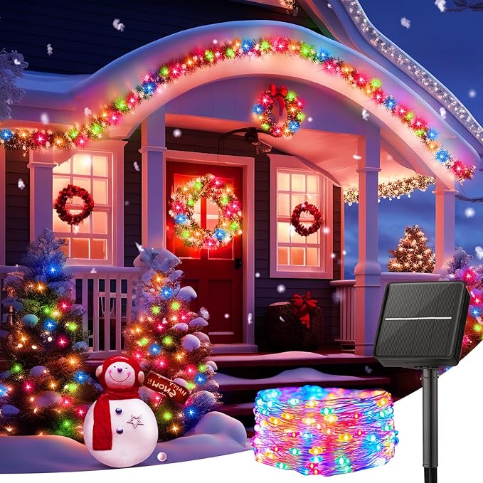 Minetom Solar String Lights for Outside, 33Ft 100 LED Outdoor Solar Fairy Lights, 8 Modes Balcony Lights for Tree Patio Christmas Party Wedding Decor (Multicolor) Minetom