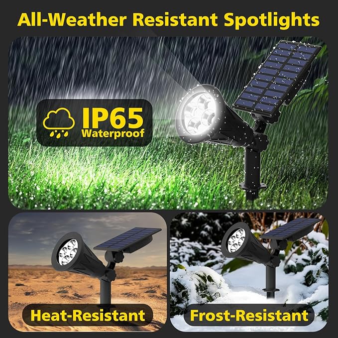 T-SUN Solar Spotlights, 4 LED Solar Powered Landscape Spotlights Waterproof Outdoor Lights Auto ON/OFF for Garden, Driveway, Yard, Patio, Pool Area (White-4 Pack) T-SUN