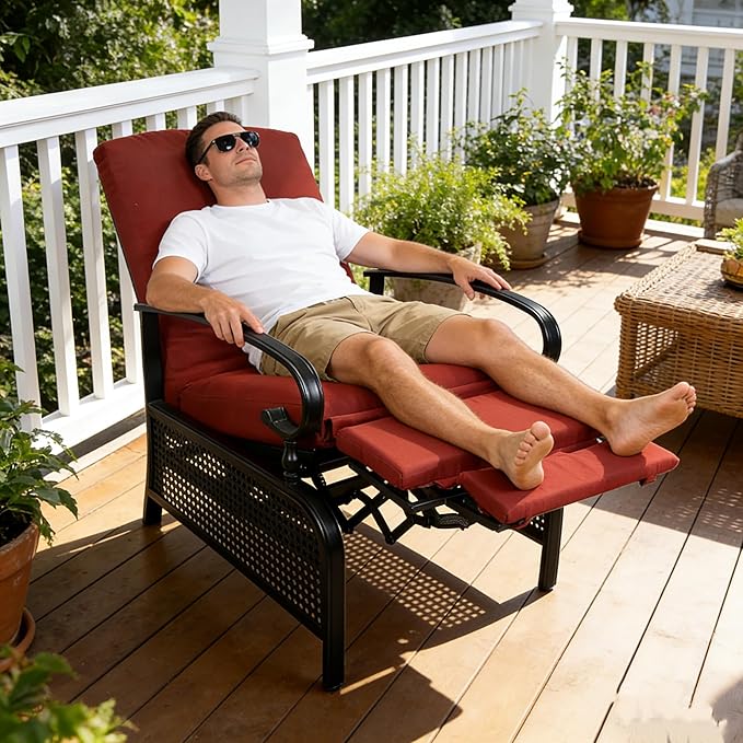 Kozyard Adjustable Outdoor Reclining Lounge Chair, Cushioned Patio Chaise Lounge with Extendable Metal Frame for Sunbathing, Reading & Relaxing – Comfortable Outdoor Recliner(Burgundy) Kozyard
