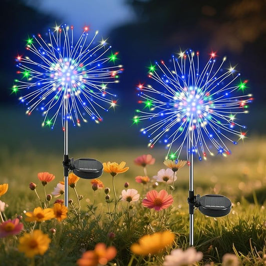 Garden Outdoor Lights, 2 Pack 120 LED Solar Garden Lights Fairy Lights Outdoor Waterproof Decorative Solar Firework Lights for Yard Patio Pathway Flowerbed Party Wedding Decor, Multicolor Slyuexu