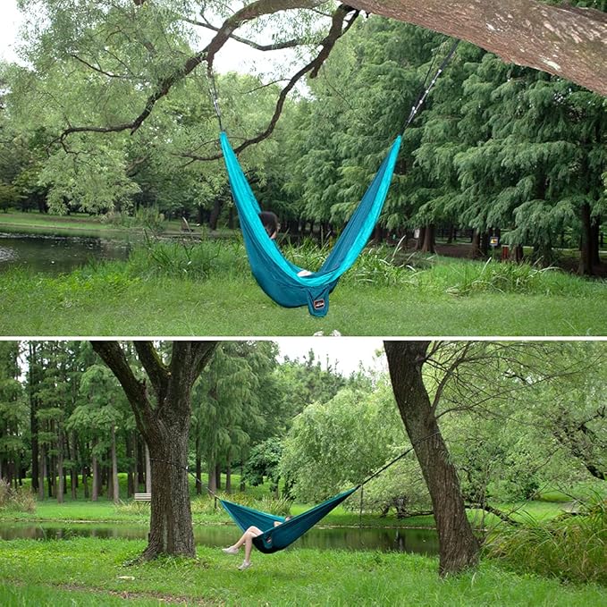Camping Hammock, Super Lightweight Portable Parachute Hammock with Two Tree Straps Single or Double Nylon Travel Tree Hammocks for Camping Backpacking Hiking AnorTrek