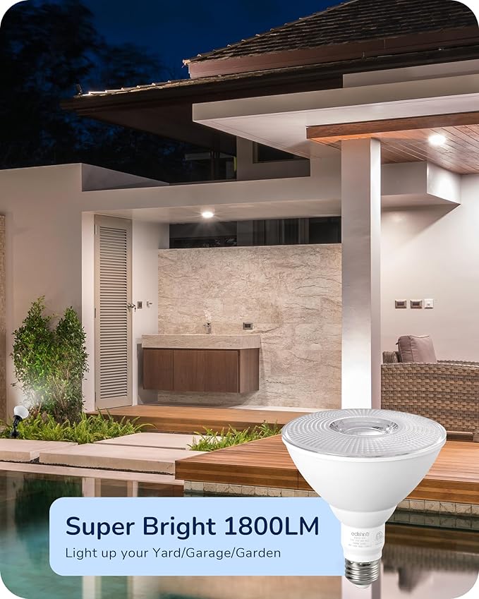 EDISHINE Flood Light Bulbs, PAR38 LED Outdoor Flood Light Bulbs, 120W Equivalent Dimmable Waterproof for Patio Yard Porch Driveway Garage, 5000K Daylight White 18W 1800LM E26 Base, 2 Pack, ETL Listed EDISHINE