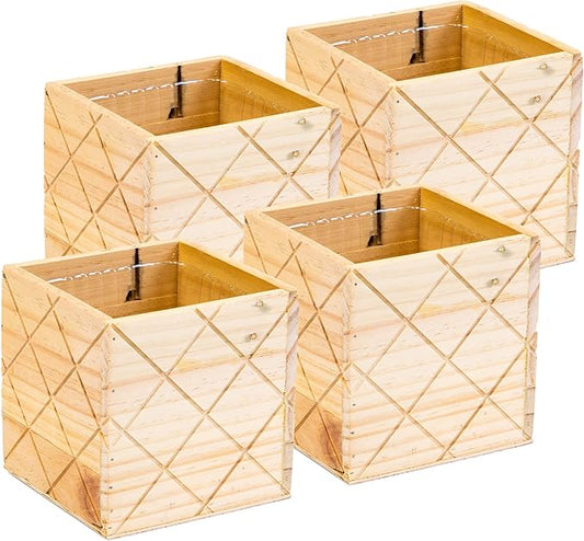 Wood Planter Box with Diamond Cross Hatch Style, 5 Inch Square, Rose Wood, Plastic Liner, Wedding Flowers Holder, Home and Venue Decor (5x5 Diamond Cross Hatch Set of 4, Rose Wood) Rootora