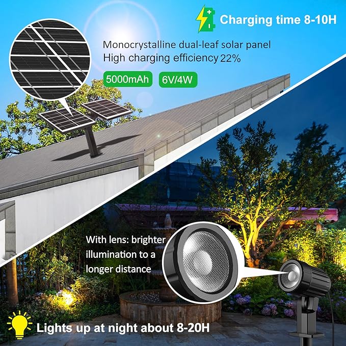 CLY Solar Landscape Spotlights, Solar Landscape Lights Outdoor IP66 Waterproof, Remote Control 2Modes 3Brightness Adjustable 2700-6500K Auto On/Off 14M Cable for Garden Pathway Trees Flag 4 in 1 CLY