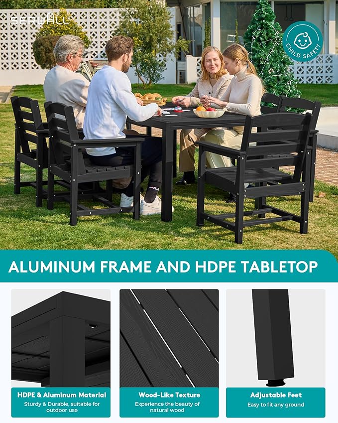 SERWALL Outdoor Expandable Dining Table 60" - 83", Patio Dining Table for 4-10 People, All Weather HDPE and Aluminum Outdoor Furniture for Backyard, Garden, Black SERWALL