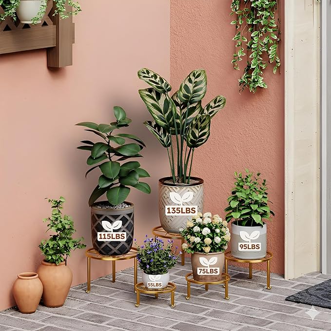 5 Pack Metal Plant Stands 5-Pack Round Supports Display Rack Tiered Plant Stand Shelf For Indoor Outdoor Multiple Plants Decoration Rack Shelf for Home Rootora