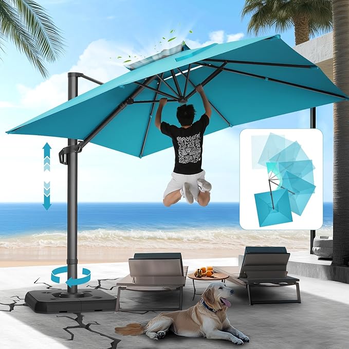 HOTEEL10x10ft Patio Umbrella Cantilever Umbrellas - Upgrade and Intensify - 360 Rotation and 5 Angles Adjustment - Aluminum Offset Pool Umbrella Outdoor Umbrellas for Patio Garden Pool HOTEEL