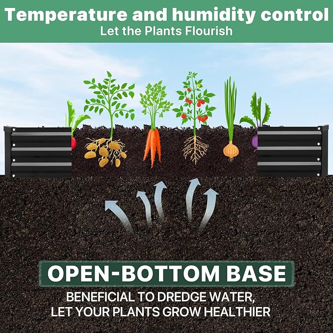 2 Pack 8×4×1ft Galvanized Metal Raised Garden Bed, Metal Planter Kit Box Outdoor for Deep-Rooted Vegetables, Flowers, Green and Herbs SONFILY
