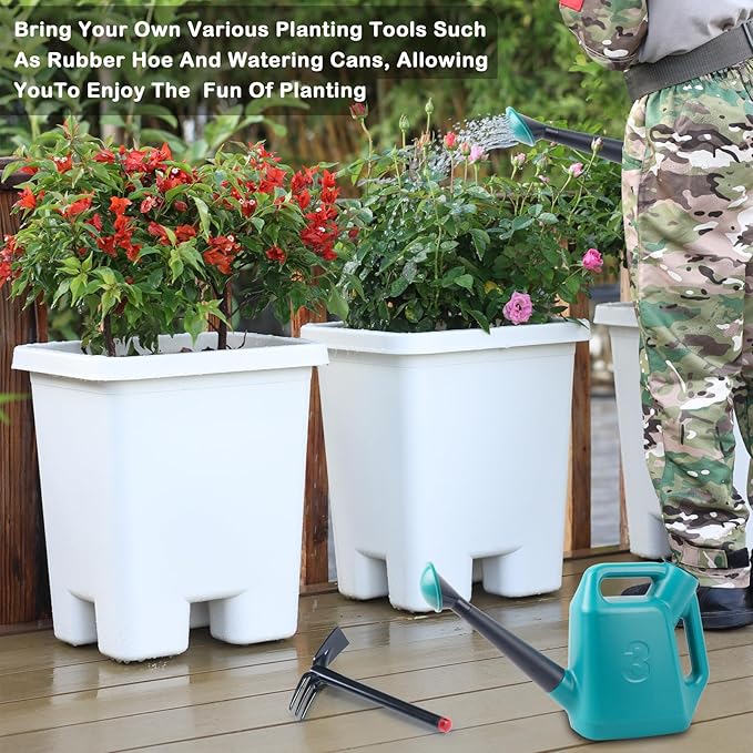 Growing Vegetable Planter Pot 3 Packs, 15 * 14.2 Inches Deep Rectangle Pots for Vegetable Fruit Flower, Large Planters with Trays, for Patio Garden Balcony Home Porch Yard Indoor Outdoor (White) Oliz
