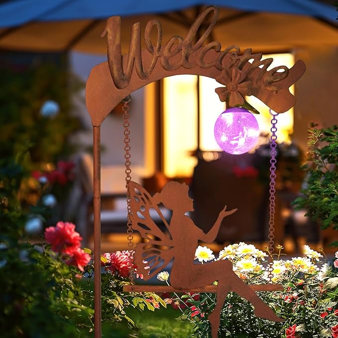 HONGLAND Solar Garden Lights Outdoor Decor, Solar Fairy Lights Outdoor Moon Decor, Housewarming Ornaments for Patio, Lawn, Yard, Pathway - Unique Gardening Gifts for Women Mom Grandma HONGLAND