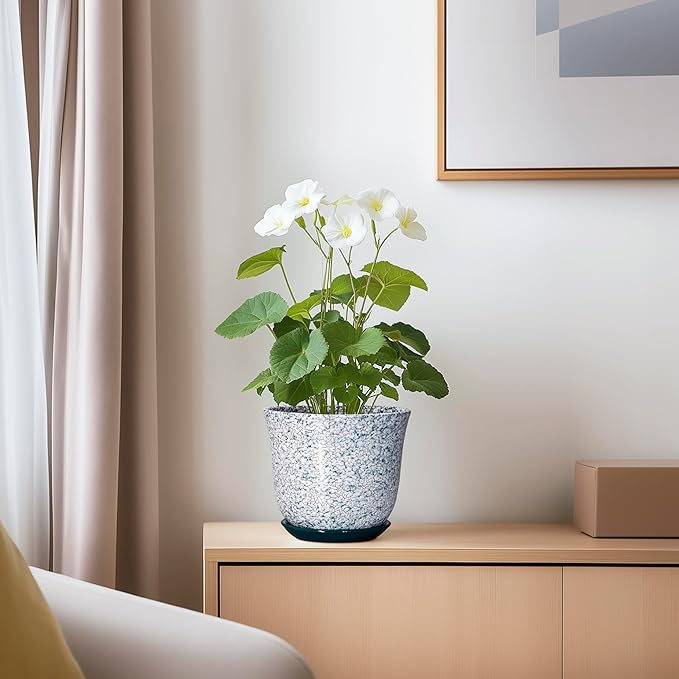 5.6 Inch Plant Pot - Ceramic Plant Pots for Indoor Outdoor, Round Orchid Succulent Pots with Drainage Hole and Saucer, Modern Flower Pot, Home Office Decor, Green-White SUNPOTFOR