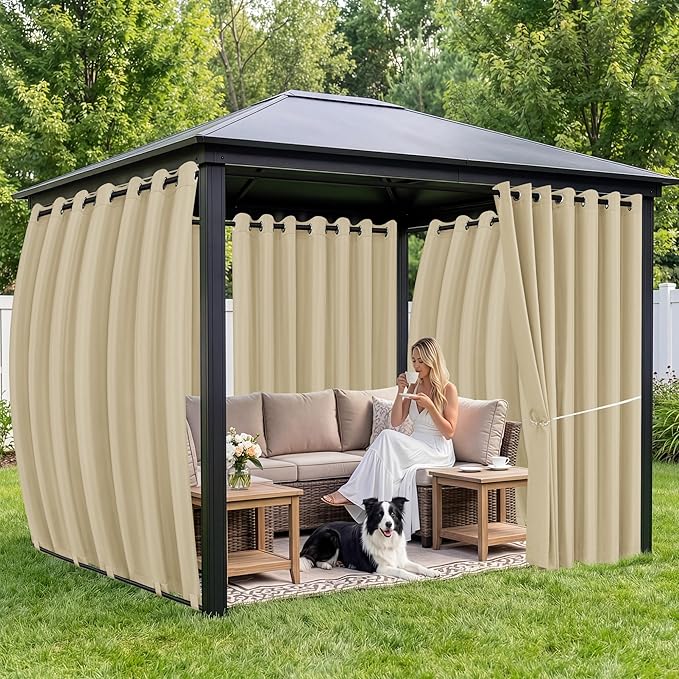 Gazebo Curtains Outdoor Waterproof 6 Panels - Windproof, Privacy, Weatherproof Outside Drapes for Patio Pergola Porch, Grommet Top and Tab Bottom Drape, 110x84 Inch, Cream RichSets