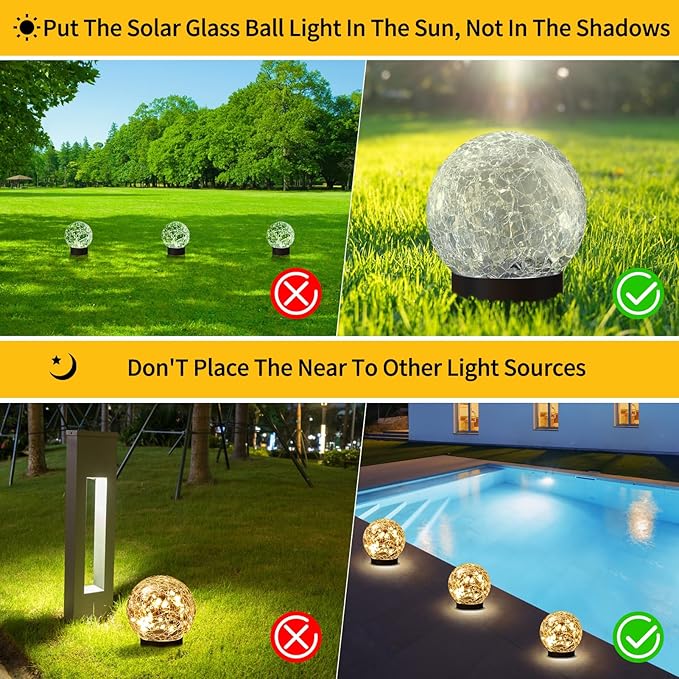 Solar Globe Lights Outdoor Waterproof-Solar Balls Garden-Cracked Glass Ball Solar Lights Outdoor-Solar Orbs Outside-Outdoor Decorations Patio & Yard Lawn Backyard Decor (GUO-XBQ-5-5-5) JKIMK