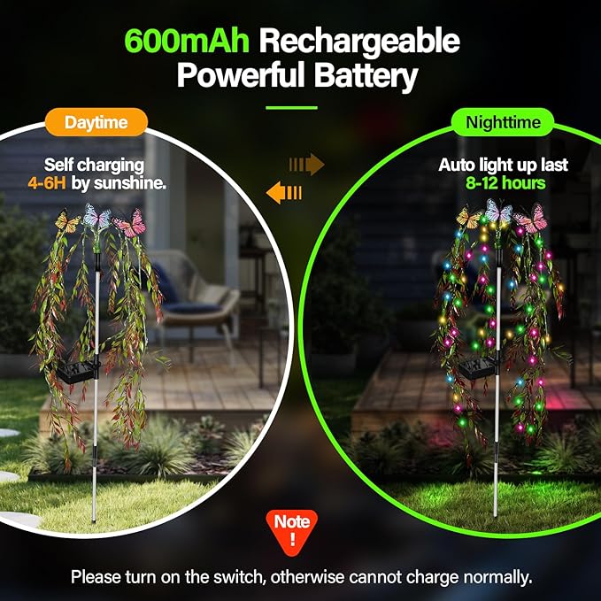 Solar Garden Lights Outdoor Decorative Waterproof, 69LED Swaying Tree Solar Lights for Outside, Butterfly Flower Lights Solar Power Yard Decor for Pathway Patio Lawn Grave Decorations LightUpYourLife