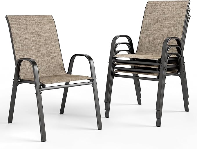 PHI VILLA Patio Chairs Set of 4, Outdoor Stackable Dining Chairs with E-Coating Metal Frame and Upgraded Textilene Fabric, All Weather Deck Chair 350 LBS Capacity for Porch Poolside Garden PHIVILLAThepioneerofcomfortablehouseholdsupplies