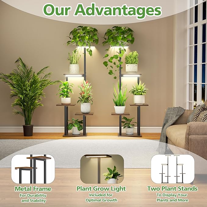 LATIBELL Plant Stand Indoor with Grow Light - 2 Pack Metal Plant Shelf for Indoor Plants Multiple, 5 Tiered Corner Plant Stand Shelves, Plant Rack Display Flower Holder for Living Room Patio Balcony LATIBELL