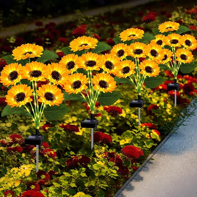 2 Pack with 12 Sunflower Solar Lights Outdoor Garden Decor,Solar Flowers Lights Waterproof,Sunflowers Gifts for Mom Women Grandma Birthday,Decorative Stakes Lights for Landscape Yard Patio Lawn EDOF