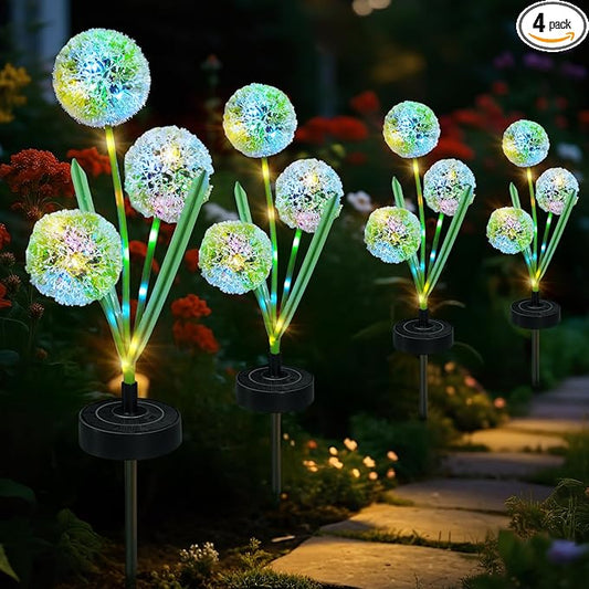 Upgraded Solar Garden Lights, 4 Pack Outdoor Solar Lights, Bigger Round Panel for 40-Hour Runtime, Serve as Outdoor & Indoor Decor, Waterproof Flower Lights for Patio Yard Decoration Rootora