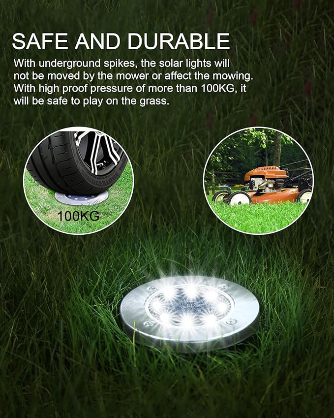 UFOND 12 Pack Solar Ground Lights，Outdoor Waterproof LED Gardenlight, Disklights for Lawn Pathway Yard Walkway Driveway Patio Deck, Solar Lights (Cold White) UFOND