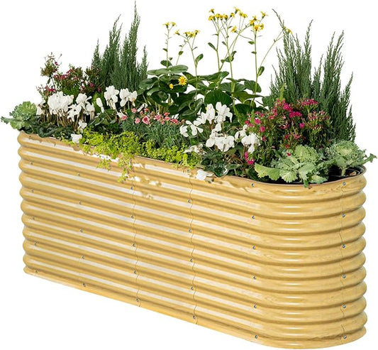 32" Extra Tall Raised Garden Bed Kits, 2 x 8 x 2.7ft Raised Planter Box Outdoor, 3.5 x 6.5 x 2.7ft Deep Root 9 in 1 Modular Metal Raised Beds for Gardening Vegetables Flowers Fruits - Sunlit Oak VegoGarden