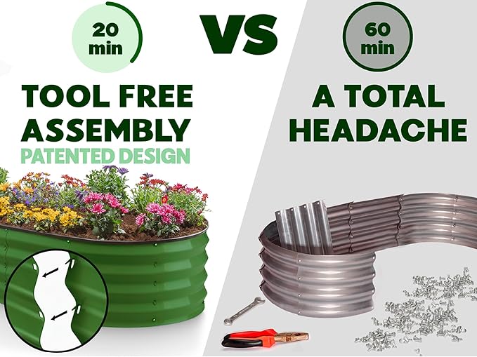 Plant & Plot Galvanized Raised Garden Beds Outdoor // 4×2×1 ft Planter Raised Beds for Gardening, Vegetables, Flowers // Large Metal Garden Box (Olive Green) // Patented Tool-Free Design PlantPlot