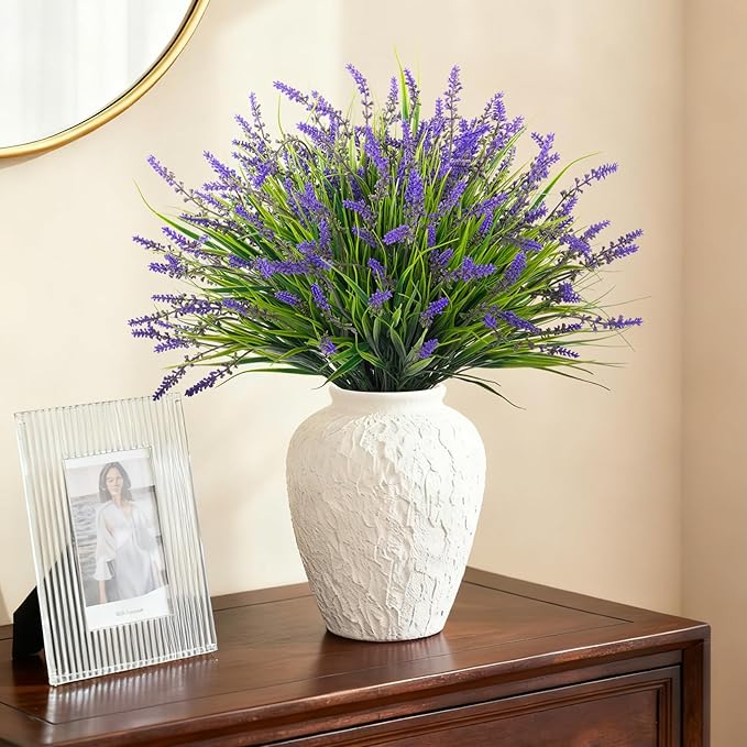 24 Pcs Artificial Faux Plants for Outdoor Spring Decoration, Fake Monkey Grass for Garden Porch Balcony Planters, Fake Greenery Shrubs UV Resistant No Fade Plants Bush for Pathway(Purple) Ammyoo