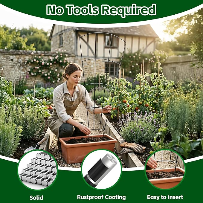 4 Pack 56'' Indoor Plant Trellis for Potted Plants Climbing Outdoor Metal Garden Trellis Houseplants Flowers Vine Ivy,Fan Shape, Black ThealynGardens