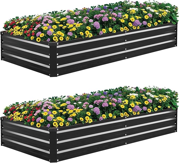 2 Pack 6×3×1ft Galvanized Metal Raised Garden Bed, Metal Planter Kit Box Outdoor for Deep-Rooted Vegetables, Flowers, Green and Herbs SONFILY