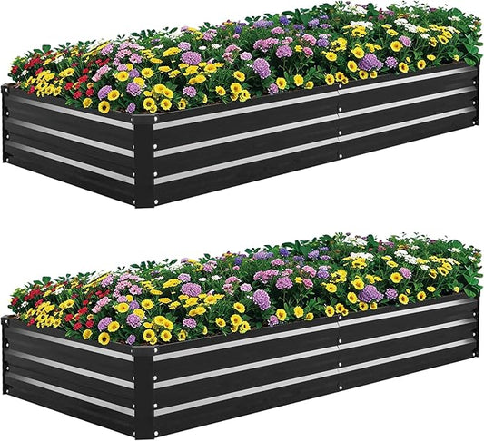 2 Pack 8×4×1ft Galvanized Metal Raised Garden Bed, Metal Planter Kit Box Outdoor for Deep-Rooted Vegetables, Flowers, Green and Herbs SONFILY