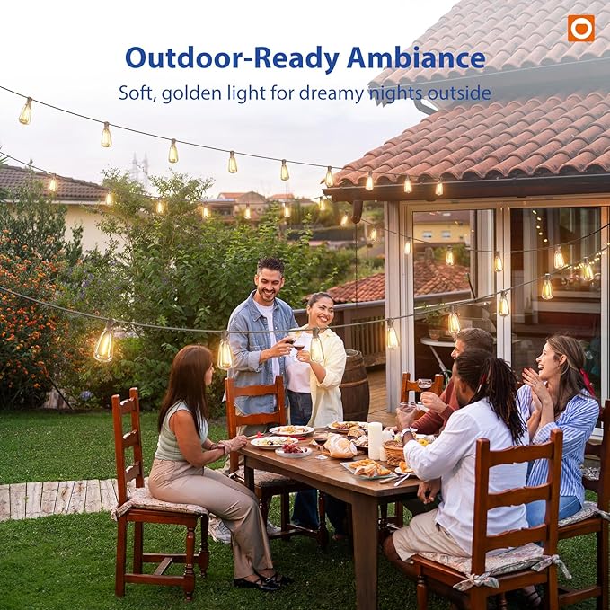 addlon 100FT(50FT*2) LED Outdoor String Lights with Remote Waterproof Patio Lights with 54 Shatterproof ST38 Replaceable Bulbs(4 Spare), Dimmable Outside Hanging Lights Connectable for Porch, Backyard addlon