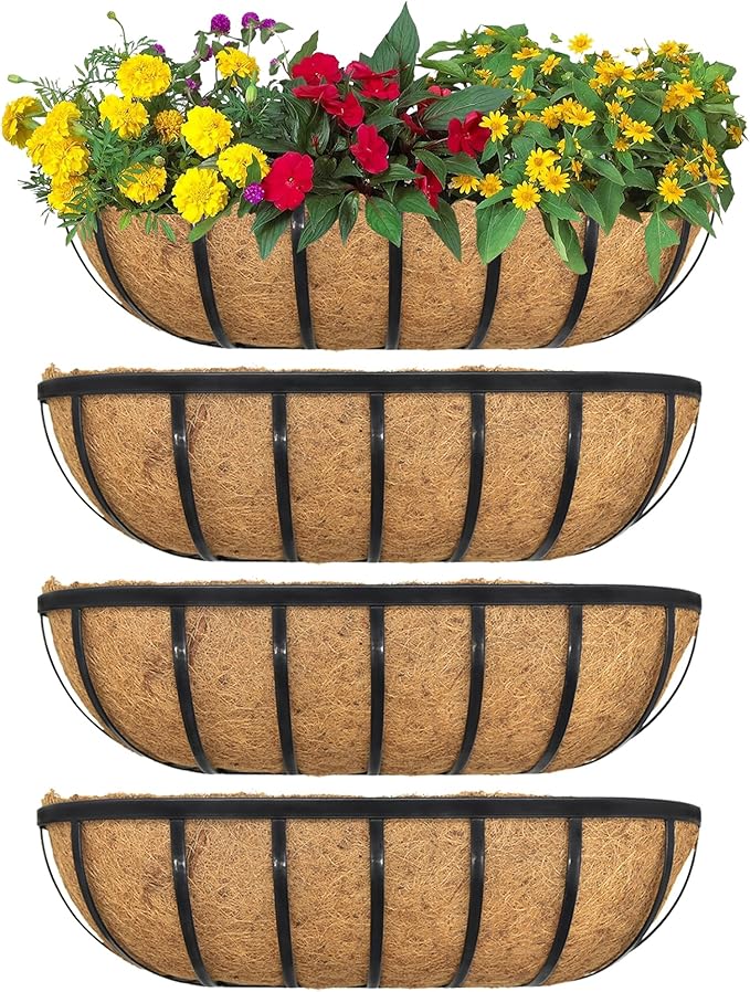 4pack 16-inch Window Sill Window Railing Planters with Cocoa Liner for Outdoor Balconies, Porches, Fences, Patio Railings SMYAXUNW