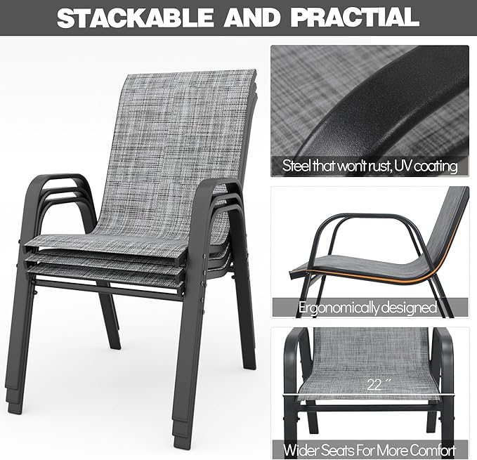 Patio Chairs Set of 4, Stackable Outdoor Dining Chairs for All Weather Textilene Fabric & Metal Frame, Outdoor Chairs Set for Backyard Deck Garden Vimstora