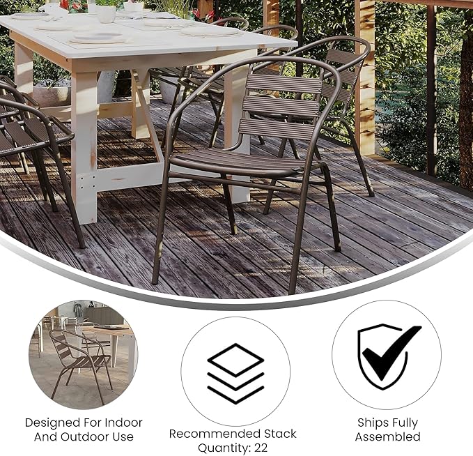 Flash Furniture Lila Metal Restaurant Stack Chairs with Metal Slats, Set of 4, Bronze FlashFurniture