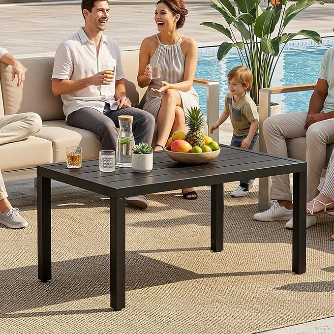 ONBRILL Outdoor Metal Coffee Table, 36 Inch Patio Black Coffee Table for Porch, Backyard, Poolside, Balcony ONBRILL