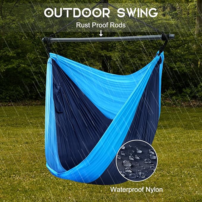 Hammock Chair, Portable Outdoor Hanging Rope Swing, Max 500 Lbs, Collapsible and Lightweight Nylon Parachute Hammocks Chair for Indoor, Backpacking, Travel, Backyard, Patio, Hiking (Navy,Blue) Konosnd