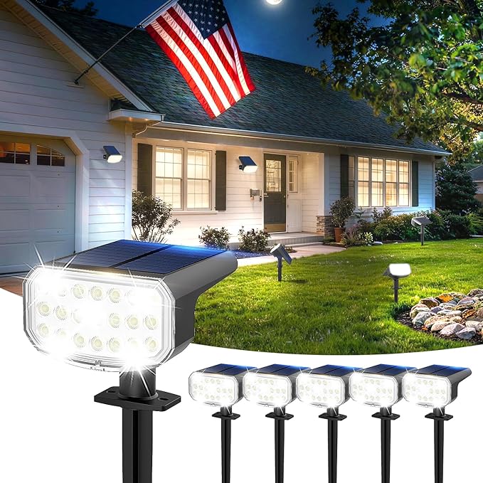 Solar Lights Outdoor Waterproof IP65, Super Bright LED with Lens, 6500K 2 Lighting Modes, Solar Powered Yard Garden Solar Spot Lights for Outside Landscape Auto On/Off - 6 Pack JEJOT
