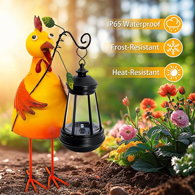 Garden Decor Chicken Solar Statues,Unique Garden Statues Chicken with Solar Lantern Waterproof,Birthday Gifts for Women Mom Grandma,Front Patio Balcony Yard Art Lawn Ornaments Porch Outdoor Decoration yulloyello