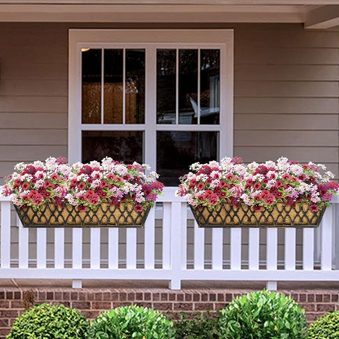 4 Pack 30 Inch Window Boxes Planters Railing Planter Box with Adjustable Brackets for Porch Fence Patio Balcony Hanging Flower Baskets with Coco Liners for Outdoor Garden Decor - Bronze KarlliuHOMEGARDEN
