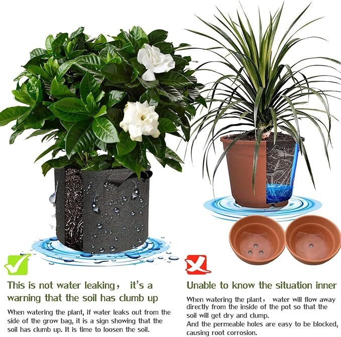 5 Pack 2 Gallon Grow Bags with Handles Garden Vegetable Flower Grow Bags Nonwoven Aeration Fabric Pots for Nursery Garden Planting WIRETRAN