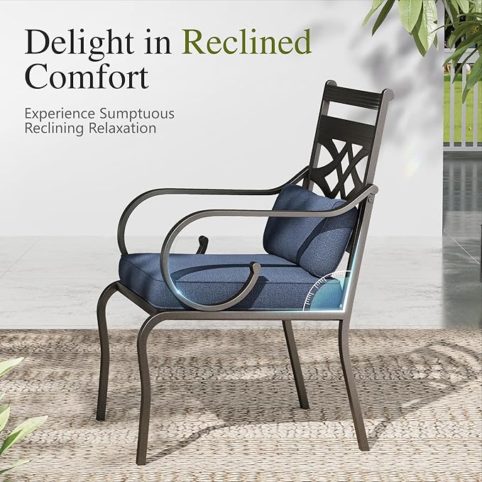 Sophia and William Patio Dining Set for 6, Outdoor Table and Chairs, Removable Seat Cushions, 60" Black Patio Dining Table,Blue SophiaWilliam