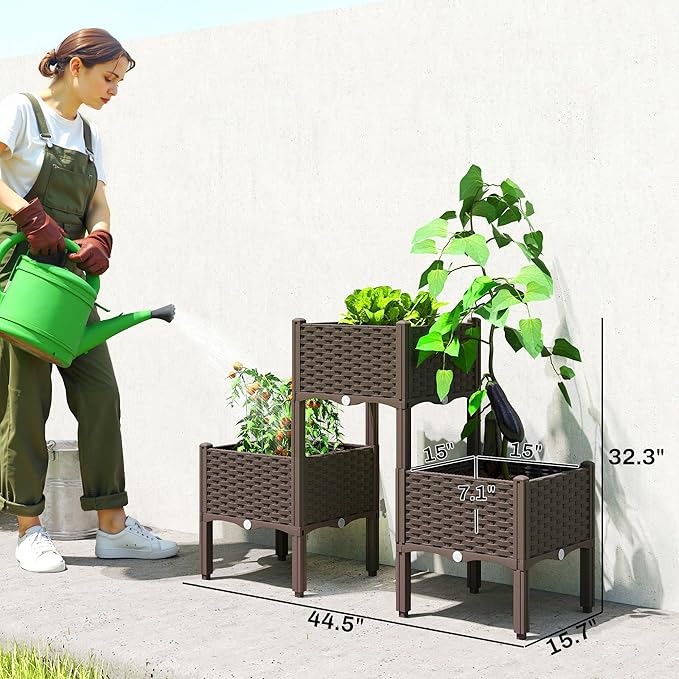 Outsunny Plastic Raised Garden Bed with Legs, Self Watering Elevated Planter Boxes with Drainage Holes and Plugs, Easy Assembly Outdoor Planter Box for Patio Yard Balcony, Vegetables, Flowers, Herbs Outsunny