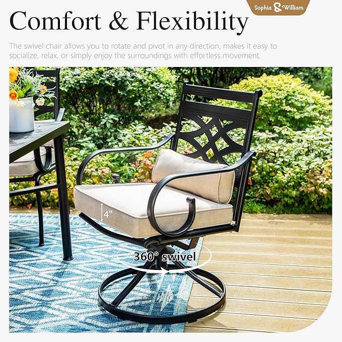 Sophia & William Patio Table and Chairs Set 9 Piece, 8 Swivel Chairs with Removable Cushion and 60" Large Square Outdoor Dining Table, Perfect for Garden, Lawn, Yard SophiaWilliam