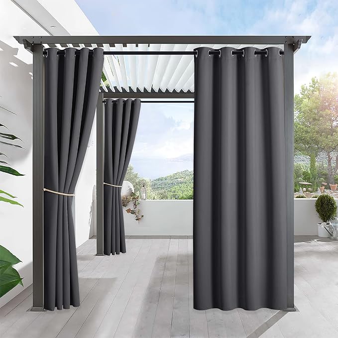 RYB HOME Outdoor Pergola Curtains - Waterproof Patio Curtains Sunlight Block Out Privacy Curtain for Pool Hut Backyard Front Porch Sun Room Deck, 1 Panel, Width 52 by Length 108 inch, Grey RYBHOME