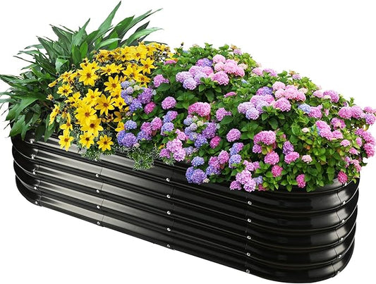 17" Tall Outdoor Garden Raised Garden Bed Kits, 5ft X 2ft Oval,0.8MM Thick Metal Raised Planter Bed/Ground Planter Box for Variety of Flowers,Herbs,Vegetables (Black, 60X24X16.5 Inches) YSEJOMP