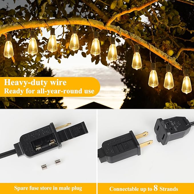 Brightever Outdoor String Lights 180FT, Patio Lights with 90+4 Dimmable ST38 Shatterproof LED Bulbs, Vintage Edison String Lights for Outside, Waterproof Bistro Lights for Halloween Backyard 2700K Brightever
