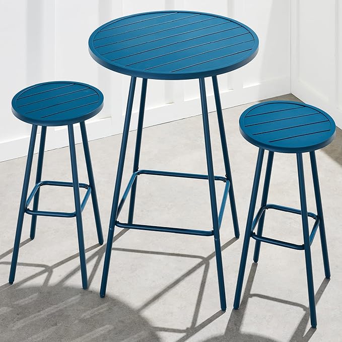 Best Choice Products 3-Piece Patio Dining Set, Bar Height, Outdoor Bistro Set, Outdoor Round Bar Table w/ 2 Bar Stools, Steel - Peacock Blue BestChoiceProducts