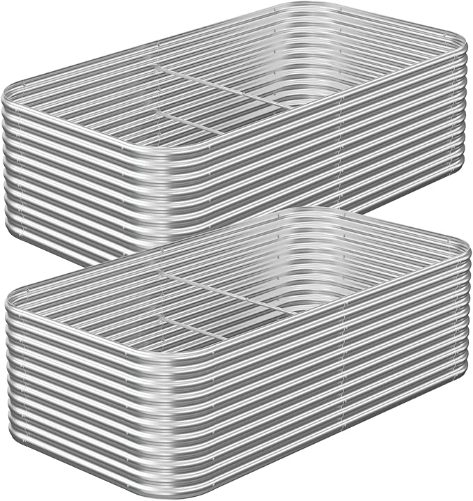 2 Pack Tall 8x4FT Corrugated Galvanized Steel Raised Garden Bed Outdoor, Metal Above Ground Garden Bed for Vegetables and Flowers, Raised Beds for Gardening CATMANOR