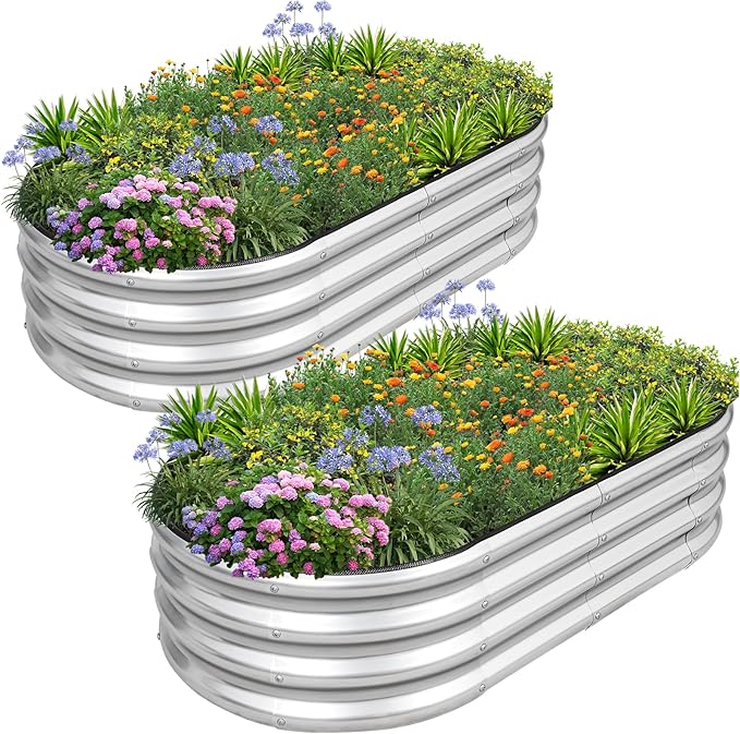 1MORE Galvanized Raised Garden Bed- Planter Garden Boxes Outdoor, Raised Beds for Gardening, 4x2x1ft Metal Garden Bed Kit for Vegetables Flower, Planter Raised Beds with Tools.Silver-2pack 1MORE
