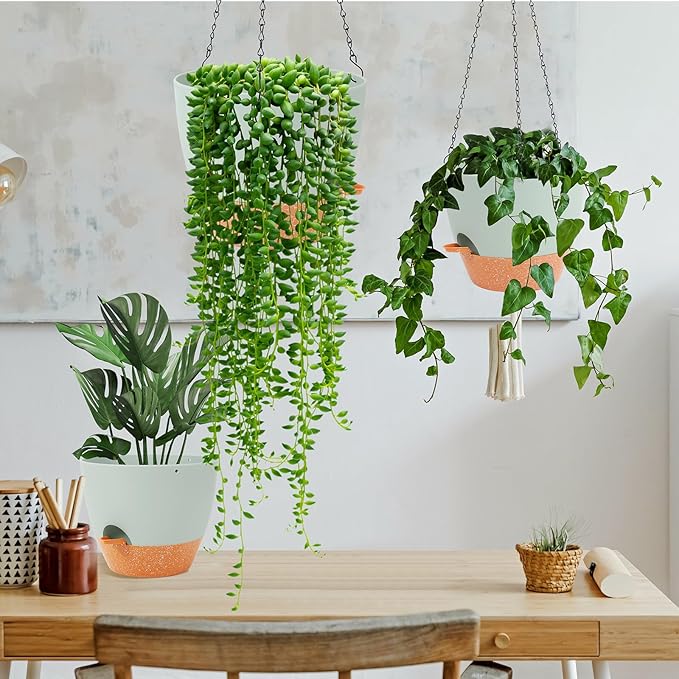 GARDIFE Hanging Planter, 10 inch Hanging planters for Indoor. Outdoor Plants, Self Watering Plant Pot, 2 Pack Large self Watering Hanging Planter, Green GARDIFE