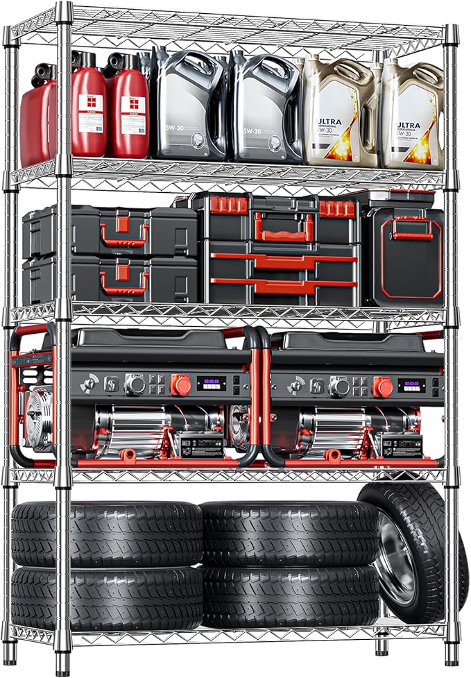 IZEUK 5-Tier Heavy Duty Metal Storage Shelving Unit (Chrome, 17.7" D x 47.2" W x 72.3" H, 1750 lbs Capacity), Adjustable Steel Wire Rack Shelf Organizer for Garage, Kitchen, Pantry, Basement, Laundry IZEUK